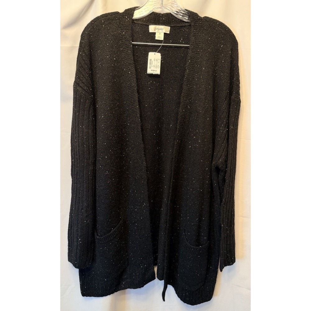 NWT CJ Banks Size 2X Open Front Cardigan Sweater Black With Red & White Specks